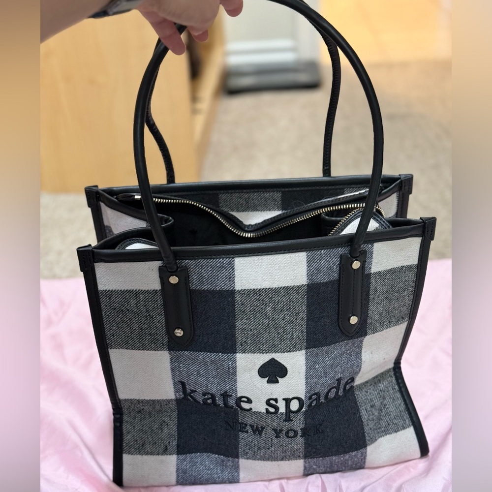 Kate Spade Black and White Checkered Tote Bag